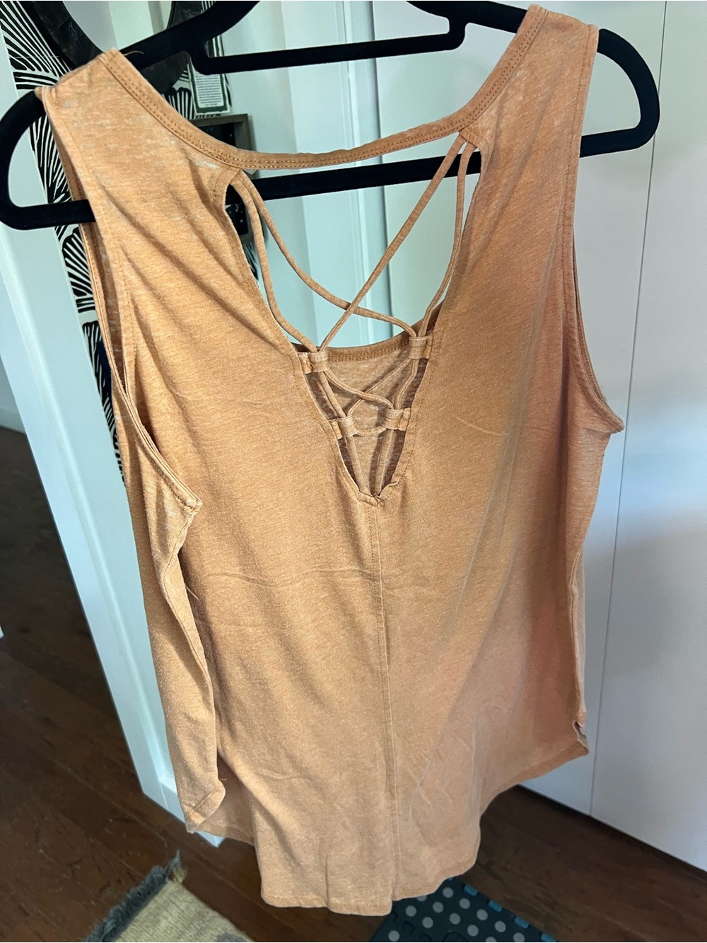 Boho Caramel Brown Strappy Open Back Flowy Tank Top